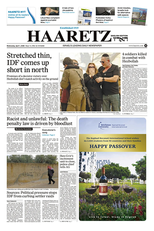 Prima pagina Haaretz (English) di oggi - Quotidiano estero