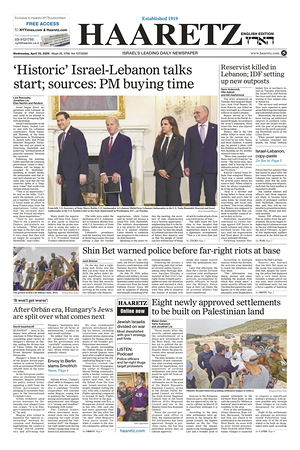 Prima pagina Haaretz (English) di oggi - Quotidiano estero