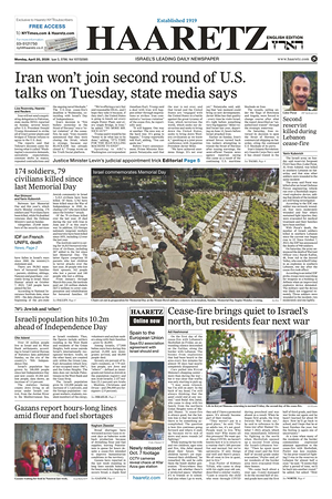 Prima pagina Haaretz (English) di oggi - Quotidiano estero