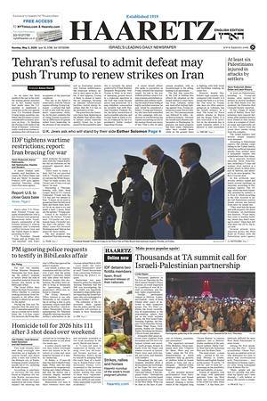 Prima pagina Haaretz (English) di oggi - Quotidiano estero