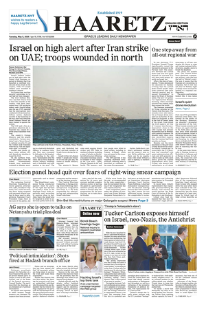 Prima pagina Haaretz (English) di oggi - Quotidiano estero