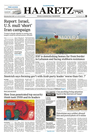 Prima pagina Haaretz (English) di oggi - Quotidiano estero