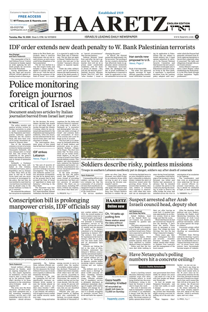 Prima pagina Haaretz (English) di oggi - Quotidiano estero