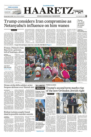 Prima pagina Haaretz (English) di oggi - Quotidiano estero