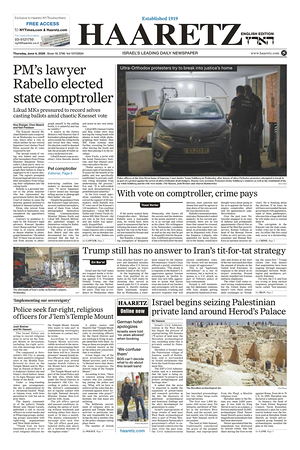 Prima pagina Haaretz (English) di oggi - Quotidiano estero