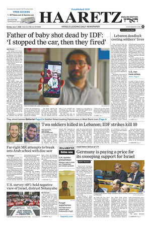 Prima pagina Haaretz (English) di oggi - Quotidiano estero