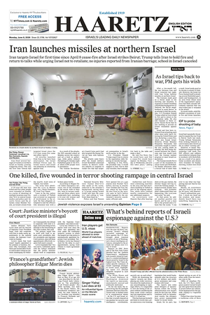 Prima pagina Haaretz (English) di oggi - Quotidiano estero