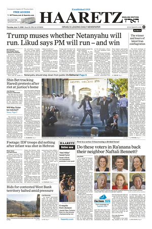 Prima pagina Haaretz (English) di oggi - Quotidiano estero