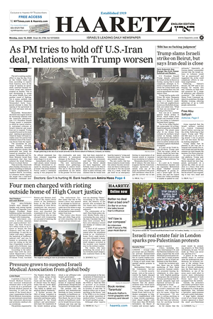 Prima pagina Haaretz (English) di oggi - Quotidiano estero