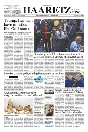 Prima pagina Haaretz (English) di oggi - Quotidiano estero
