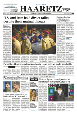 Prima pagina Haaretz (English) di oggi - Quotidiano estero