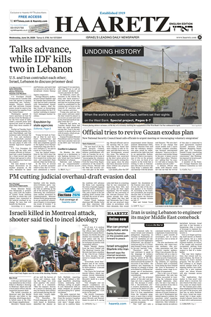 Prima pagina Haaretz (English) di oggi - Quotidiano estero
