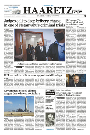 Prima pagina Haaretz (English) di oggi - Quotidiano estero