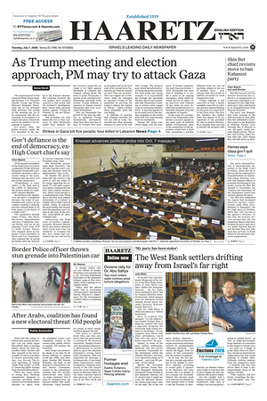 Prima pagina Haaretz (English) di oggi - Quotidiano estero