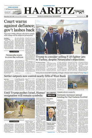 Prima pagina Haaretz (English) di oggi - Quotidiano estero