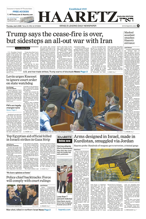 Prima pagina Haaretz (English) di oggi - Quotidiano estero