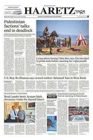 Prima pagina Haaretz (English) di oggi - Quotidiano estero