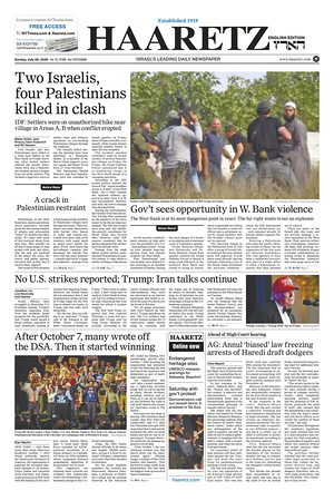 Prima pagina Haaretz (English) di oggi - Quotidiano estero