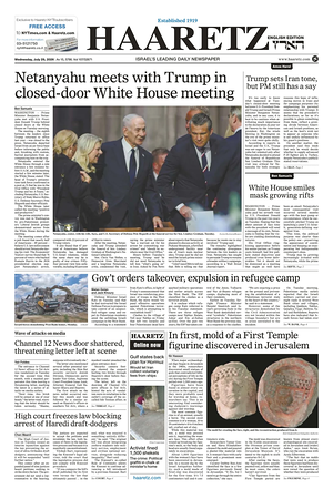 Prima pagina Haaretz (English) di oggi - Quotidiano estero