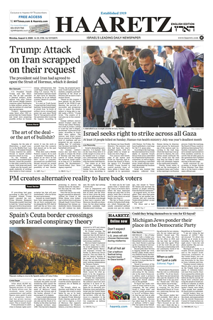 Prima pagina Haaretz (English) di oggi - Quotidiano estero