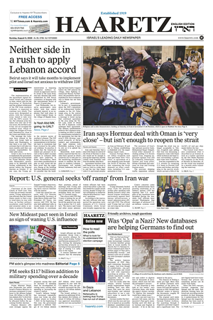 Prima pagina Haaretz (English) di oggi - Quotidiano estero