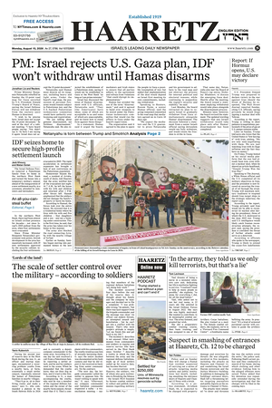 Prima pagina Haaretz (English) di oggi - Quotidiano estero