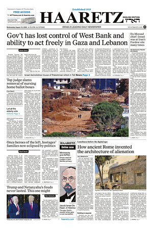 Prima pagina Haaretz (English) di oggi - Quotidiano estero