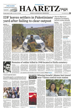 Prima pagina Haaretz (English) di oggi - Quotidiano estero