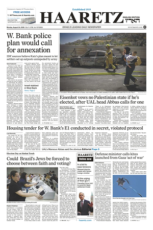 Prima pagina Haaretz (English) di oggi - Quotidiano estero