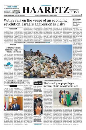 Prima pagina Haaretz (English) di oggi - Quotidiano estero