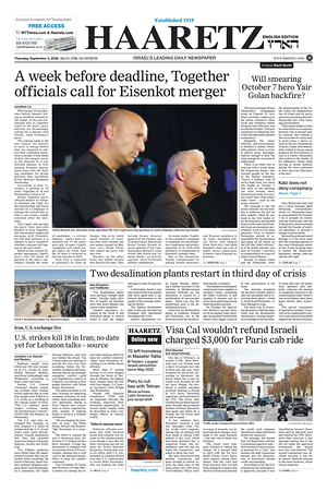 Prima pagina Haaretz (English) di oggi - Quotidiano estero