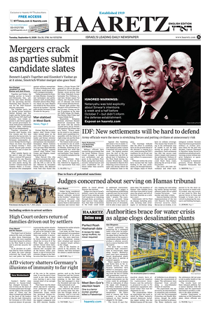 Prima pagina Haaretz (English) di oggi - Quotidiano estero