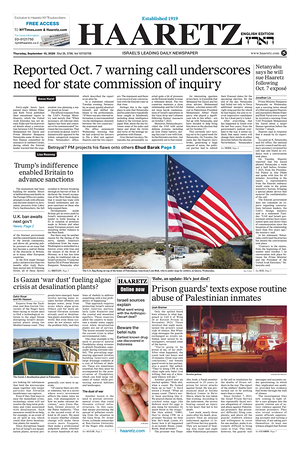 Prima pagina Haaretz (English) di oggi - Quotidiano estero