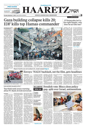 Prima pagina Haaretz (English) di oggi - Quotidiano estero