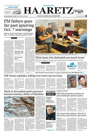 Prima pagina Haaretz (English) di oggi - Quotidiano estero