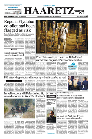 Prima pagina Haaretz (English) di oggi - Quotidiano estero
