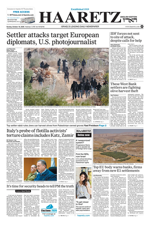Prima pagina Haaretz (English) di oggi - Quotidiano estero