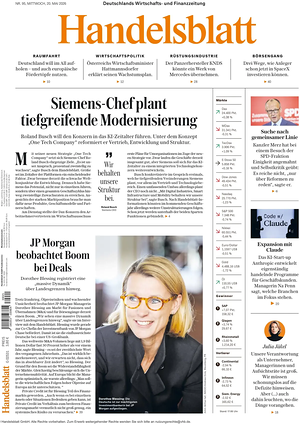 Titelseite von Handelsblatt heute - Wirtschaftszeitungen
