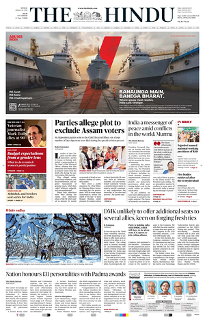 Prima pagina The Hindu (Delhi) di oggi - Quotidiano estero