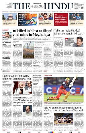 Prima pagina The Hindu (Delhi) di oggi - Quotidiano estero