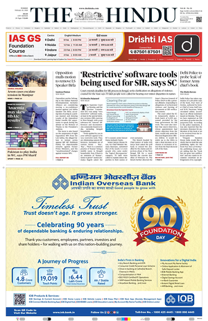 Prima pagina The Hindu (Delhi) di oggi - Quotidiano estero