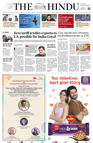 Prima pagina The Hindu (Delhi) di oggi - Quotidiano estero