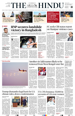 Prima pagina The Hindu (Delhi) di oggi - Quotidiano estero