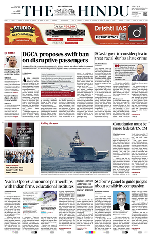 Prima pagina The Hindu (Delhi) di oggi - Quotidiano estero
