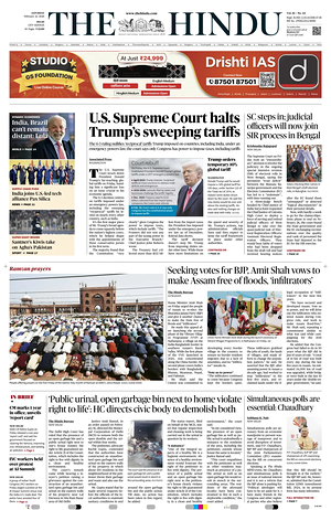 Prima pagina The Hindu (Delhi) di oggi - Quotidiano estero