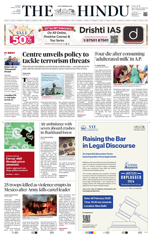 Prima pagina The Hindu (Delhi) di oggi - Quotidiano estero