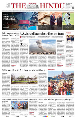 Prima pagina The Hindu (Delhi) di oggi - Quotidiano estero