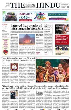 Prima pagina The Hindu (Delhi) di oggi - Quotidiano estero