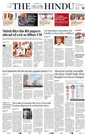 Prima pagina The Hindu (Delhi) di oggi - Quotidiano estero