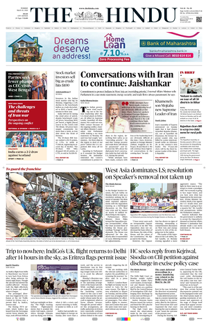 Prima pagina The Hindu (Delhi) di oggi - Quotidiano estero